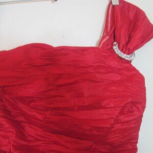 ALEX EVENINGS-Womens Red Cocktail Dress Size 10-Crinkle-One-Shoulder-Back Zipper